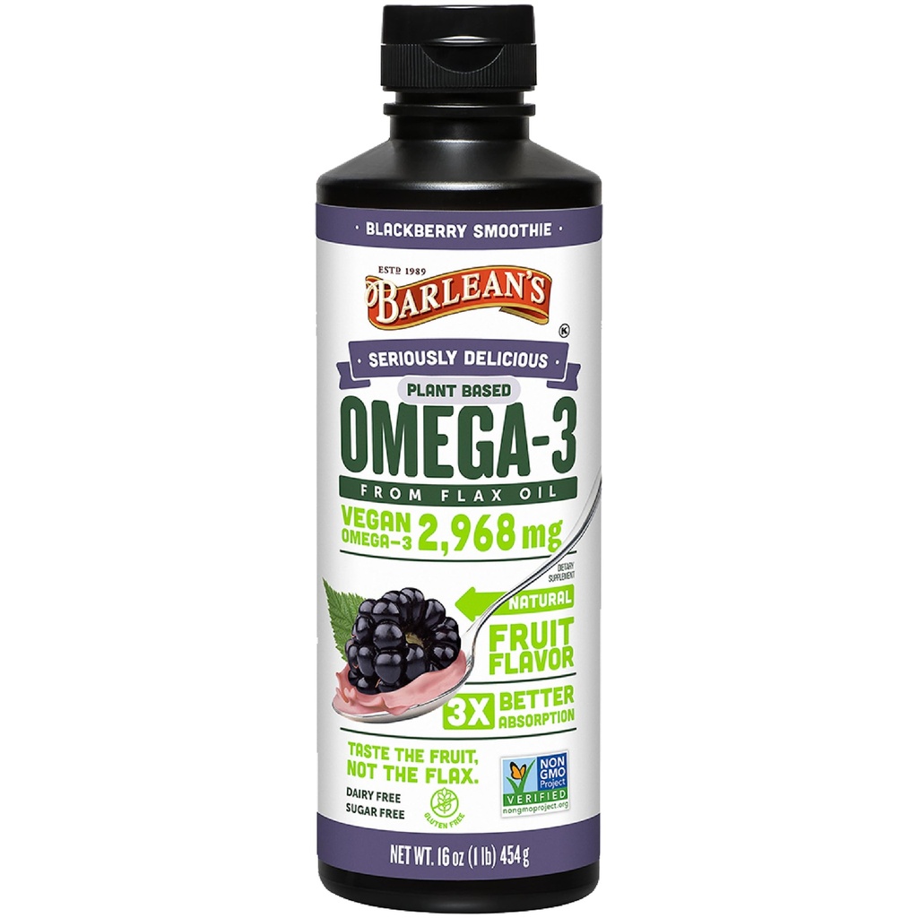 Barlean'sビーガンオメガ3 6 9亜麻仁油液サプリメント, BlackBerryスムージー, 亜麻種子油, 2,968 mg ALA脂肪酸, 非GMOとグルテンフリー, 16 oz
