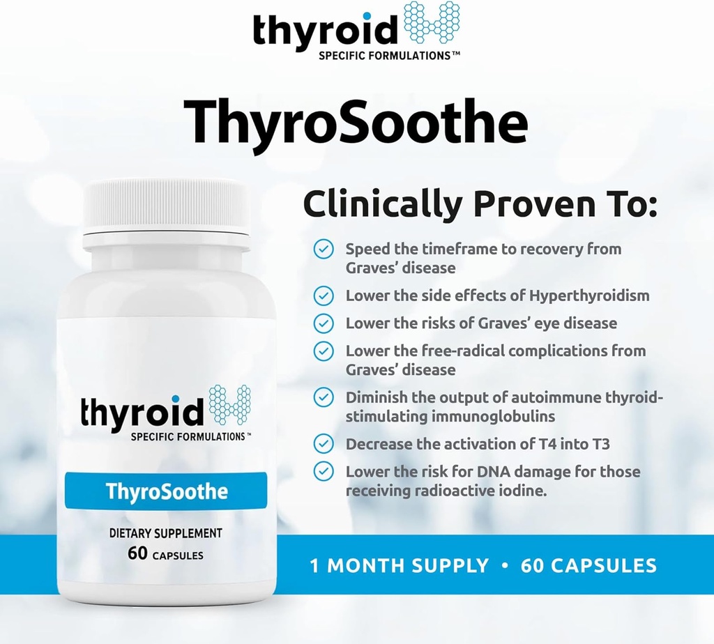 ThyroSoothe - Dr.フォーミュレート甲状腺サポートサプリメント - Hyperthyroidism & Gravesの条件のための自然な式 - Selenium、ビタミンC、全体的な甲状腺の健康のためのレモンバームが含まれています - 30日の供給