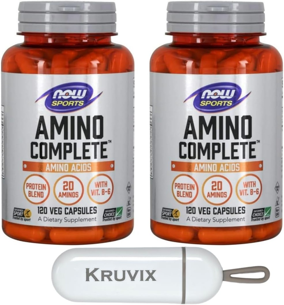 NOW Foods Sports Nutrition、Amino CompleteTM | 21 AminoとB-6のタンパク質ブレンド | 120 Veg Capsules - ピルオーガナイザー付き2パック