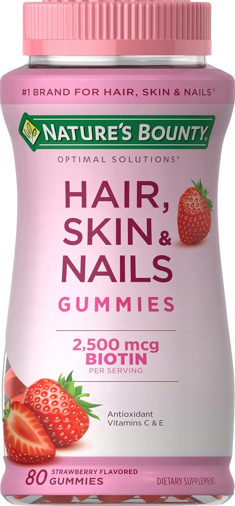 Nature's Bounty Vitamin Biotin Optimal Solutions Hair, Skin and Nails Gummies, 200 カウント