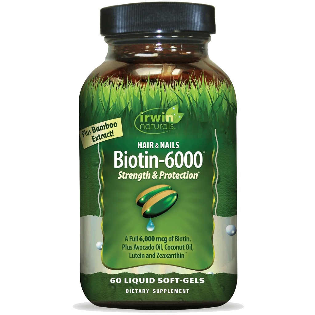 Irwin Naturals Biotin-6000は健康な皮、毛及び釘- 60の液体のSoftgels -高い効力6000 mcg、タケ、Avocado、ココナッツ及び多くとの強さ+保護-最高の吸収を支えます
