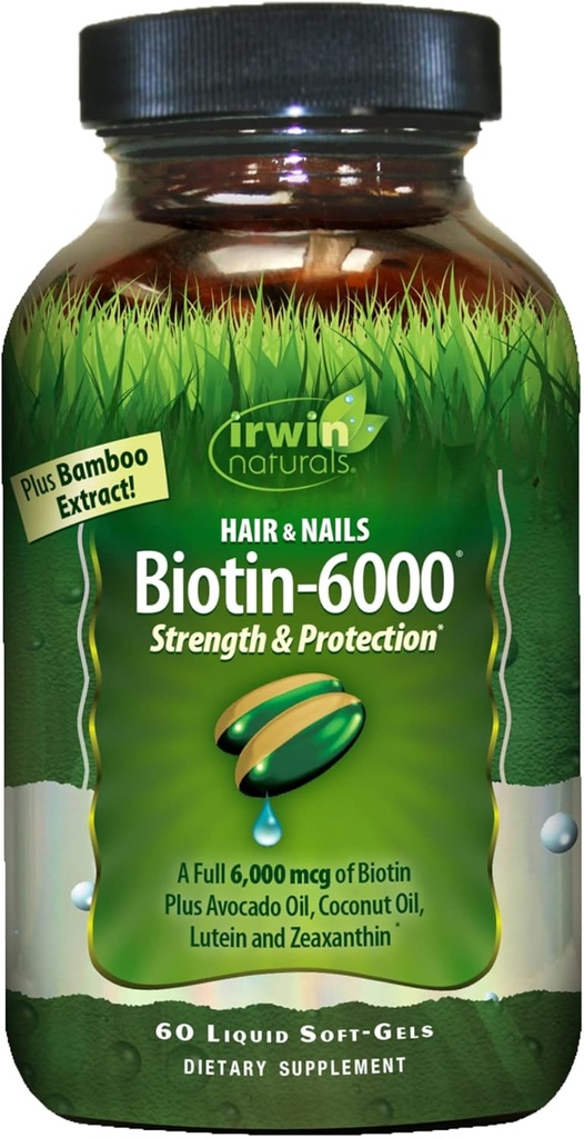 Irwin Naturals Biotin-6000は健康な皮、毛及び釘- 60の液体のSoftgels -高い効力6000 mcg、タケ、Avocado、ココナッツ及び多くとの強さ+保護-最高の吸収を支えます