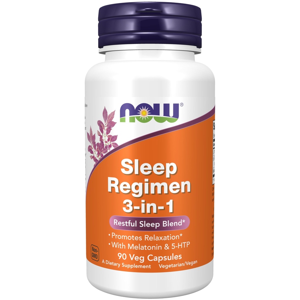 NOW Foodsは、Melatonin、5-HTPとL-Theanine、Resful Sleep Blend*、90 Veg Capsulesの3-In-1を補います