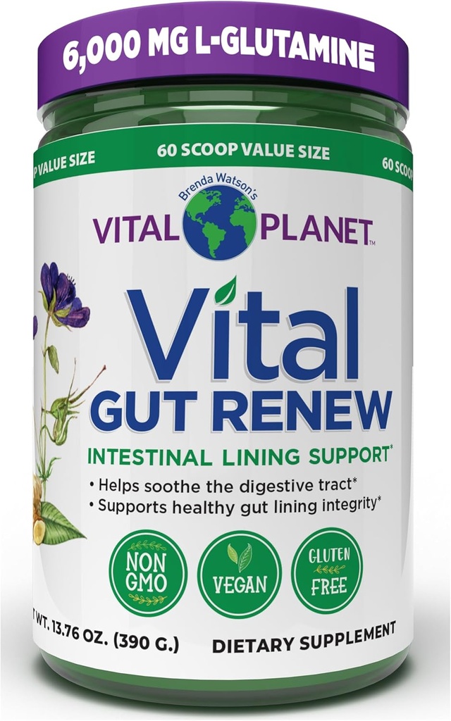 Vitalプラネット - Lグルタミン、マシュマロ、ジンジャールート、DGL Licorice Root、有機アロエベラ、Lグルタミン6000mg 13.76のozとのLeaky Gutの修理のためのVital Gut Renewの粉の補足