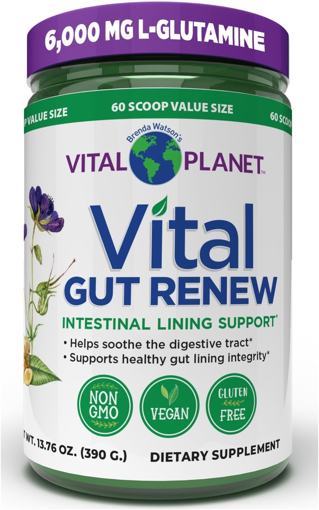 Vitalプラネット - Lグルタミン、マシュマロ、ジンジャールート、DGL Licorice Root、有機アロエベラ、Lグルタミン6000mg 13.76のozとのLeaky Gutの修理のためのVital Gut Renewの粉の補足