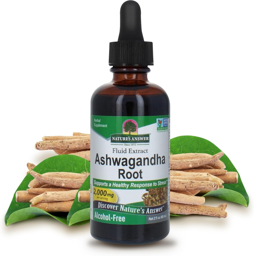 Nature's Answer Ashwagandha Root | Herbal Supplement Maintain Healthy Immune Function | Supports Body Against Stress | Gluten-Free, Alcohol-Free & Vegan 2oz (3 Pack)