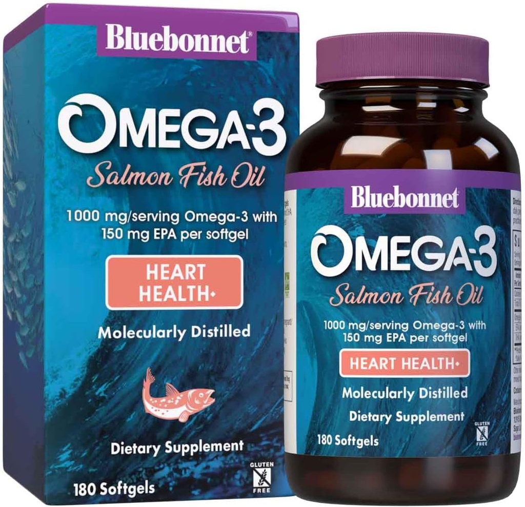 BlueBonnet Natural Omega-3 Salmon Oil Softgels, 180 Count, White