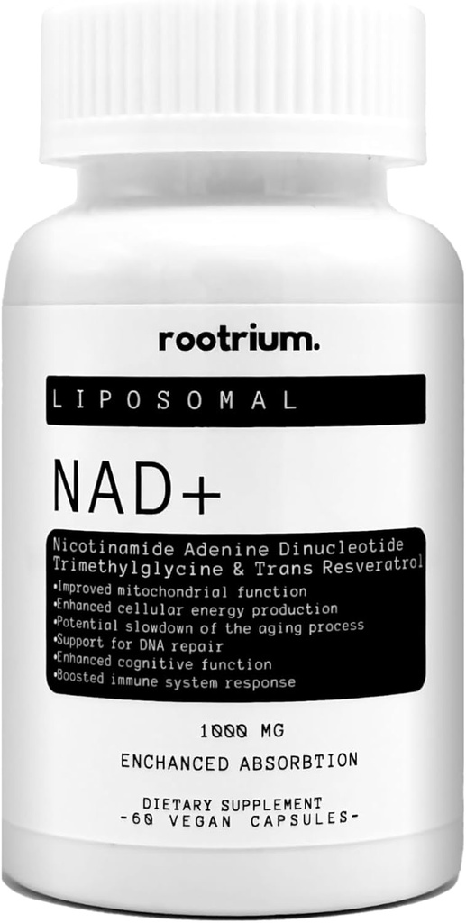 Resveratrol及びTMGのRootrium Liposomal NAD+ 1000mg - 1つの高められたエネルギー、DNAの修理及び反老化の方式の3 -ブーストの頭脳機能及び細胞の健康、60の菜食主義のカプセル