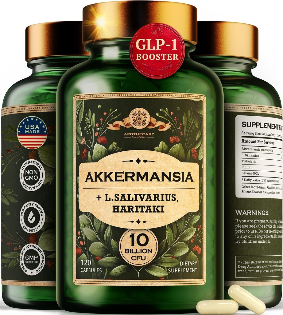Akkermansia Muciniphila Probiotics and Prebiotics - GLP 1 Booster w/Lactobacillus Salivarius | Fiber Supplement Gut Health & Digestive Health | Women Probiotic Akkermansia Light