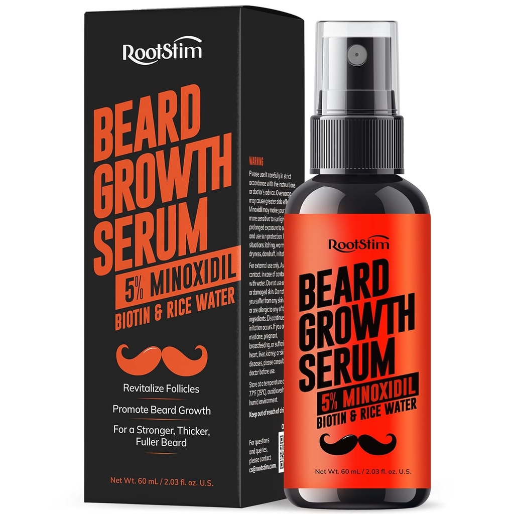 Beard Growth Serum for Men: Hair Regrowth Spray with Biotin & Rice Water - Extra Strength Beard Oil