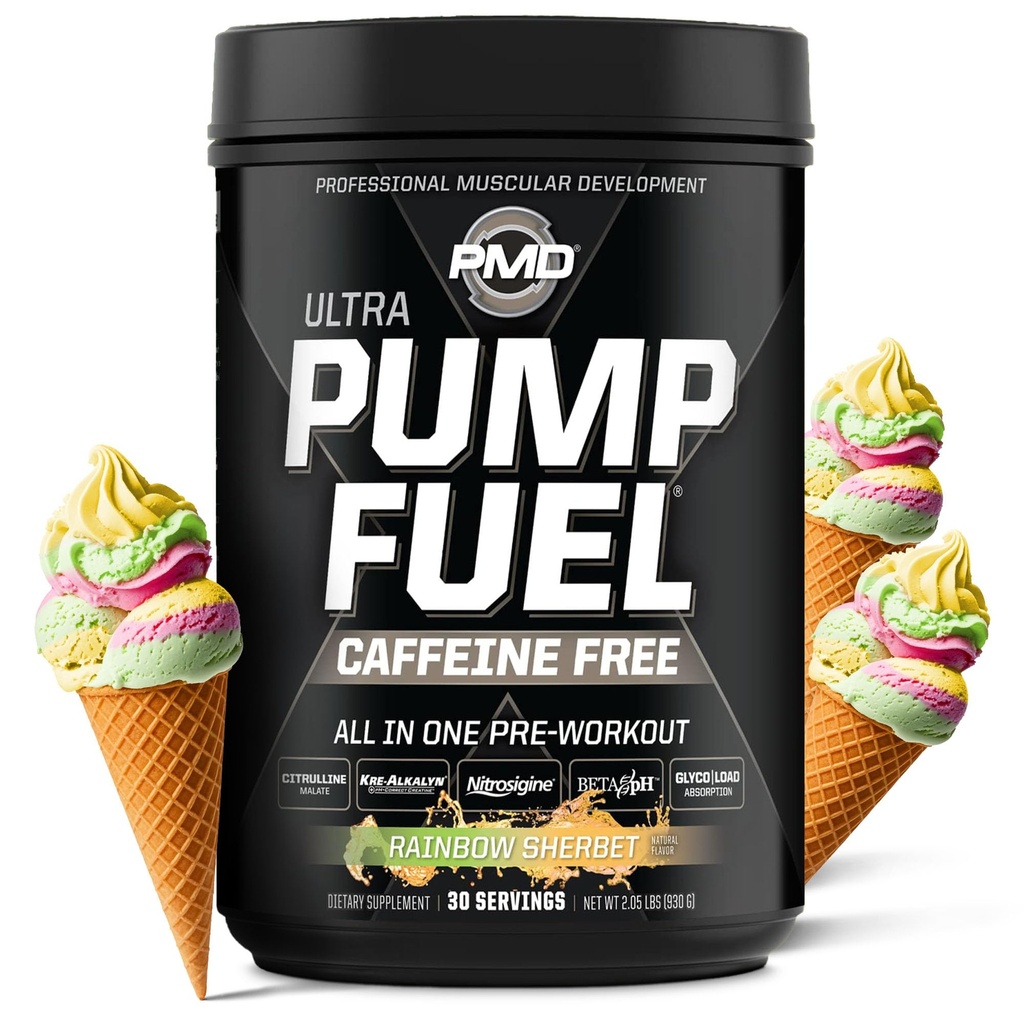 PMDスポーツポンプ燃料超カフェイン無料 - プレミアムプレワークアウトパウダー&マッスルポンプ、グレーターフォーカス、耐久性と回復、プレミアムクレアチン、アルギニン&ベータアラニン - レインボーシャーベット(30サービング)