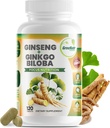 GreeNatr Ginko Biloba&Panax Ginsengサプリメント - 記憶と焦点のための赤いGinseng脳サプリメント - Ginkgo Bilobaは、良好なビジョン、免疫システム、および改善された血流のためのサプリメント - 120錠