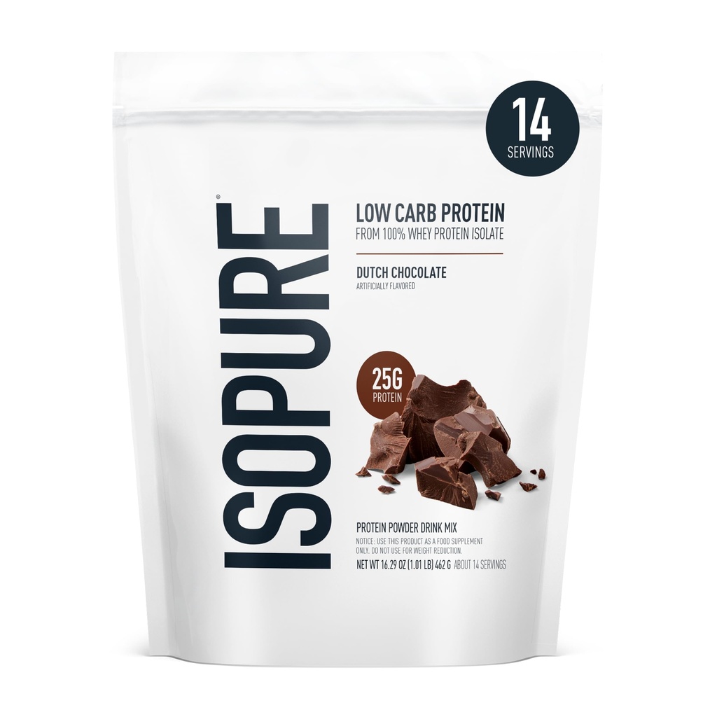 Isopureの低い炭水化物100%の純粋なWheyの隔離蛋白質の粉、Lactoseはビタミン、オランダのチョコレート、サービングごとの25g蛋白質と、14のサービング(包装5月Vary)放します