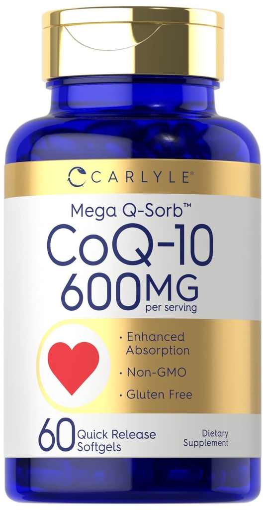 Carlyle CoQ10 600 mg Softgels | 60 カウント | メガ Q-Sorb Coenzyme Q-10 | ブラックペッパーエキス配合 | 非GMO&グルテンフリーサプリメント