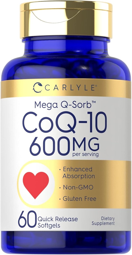 Carlyle CoQ10 600 mg Softgels | 60 カウント | メガ Q-Sorb Coenzyme Q-10 | ブラックペッパーエキス配合 | 非GMO&グルテンフリーサプリメント