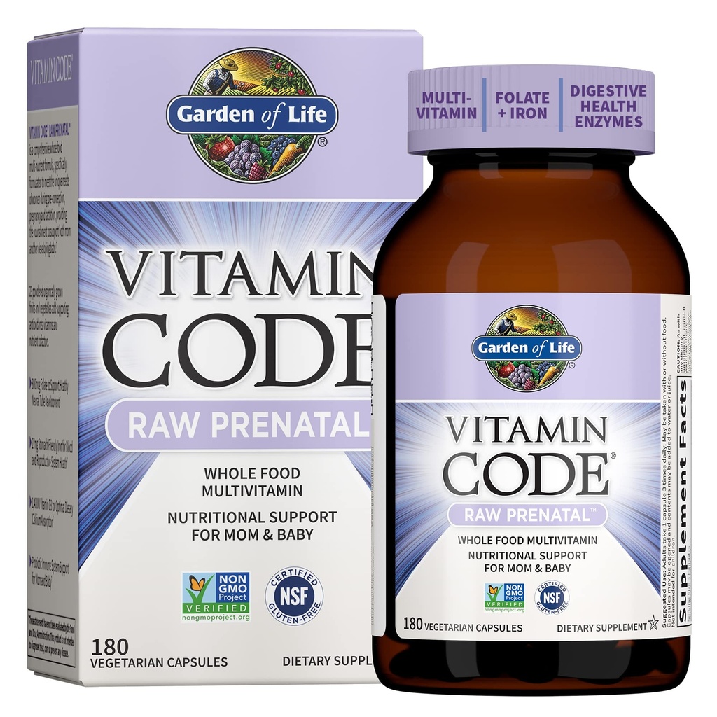 ビオチン、鉄及び Folate が付いている全食糧からの女性のための生命 Prenatal の Multivitamin の庭は免除サポートのための葉酸、Probiotics - ビタミン コードの未加工妊娠の持たなければなりません - 180 のカプセルを模倣します