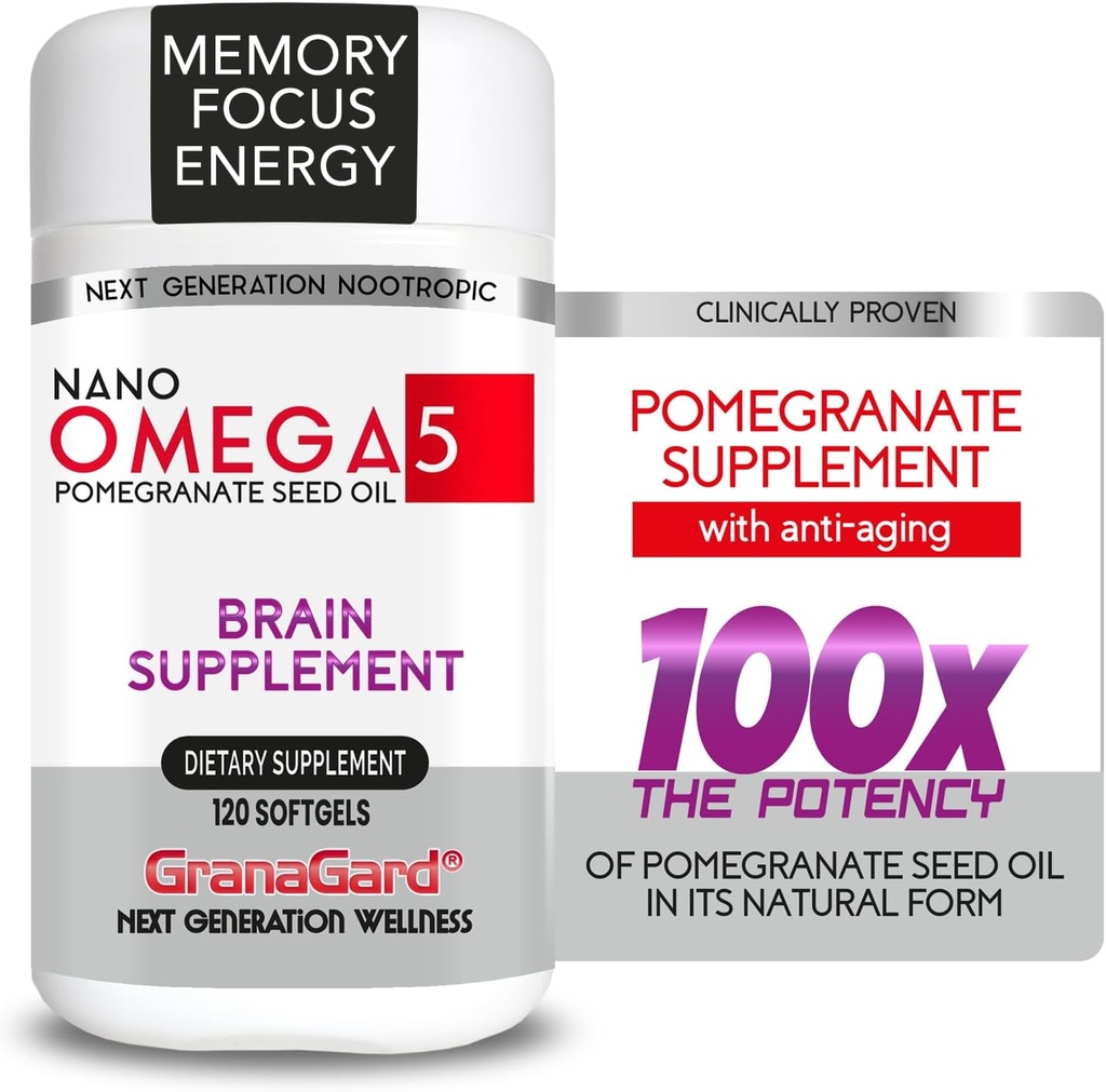 ANTI AGING、メモリピル、オメガ5ザクロサプリメント、1本のボトル120カラットと臨床的にプロベン(2ヶ月の供給)ブレインサプリメント