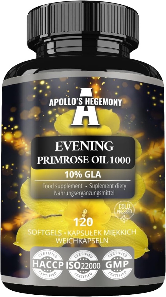 アポロのヘゲモニー イブニング Primrose オイル 1000 mg ビタミン E - 100 mg の GLA 酸 - 120 Softgel カプセル - 4 ヶ月の供給 - ホルモンバランスと皮膚の健康をサポートするためのサプリメント