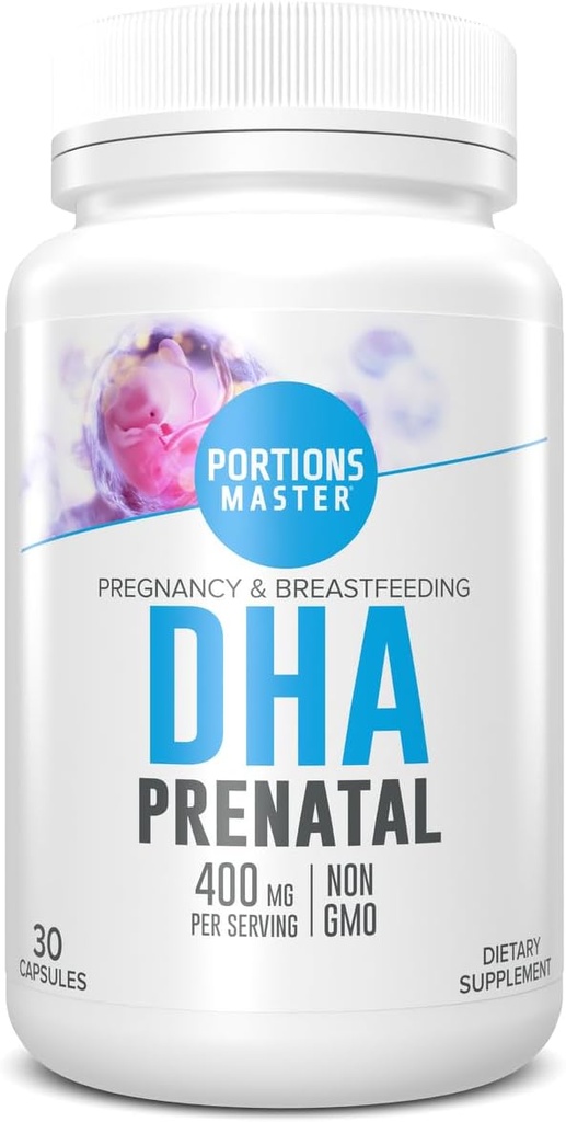 Portions Master DHA Prenatal, renatal Omega-3 Supplement with 300 mg DHA,Supports Fetal Brain & Eye Development, Pregnancy & Breastfeeding Nutrition, Non-GMO, Gluten-Free (30 Softgels)