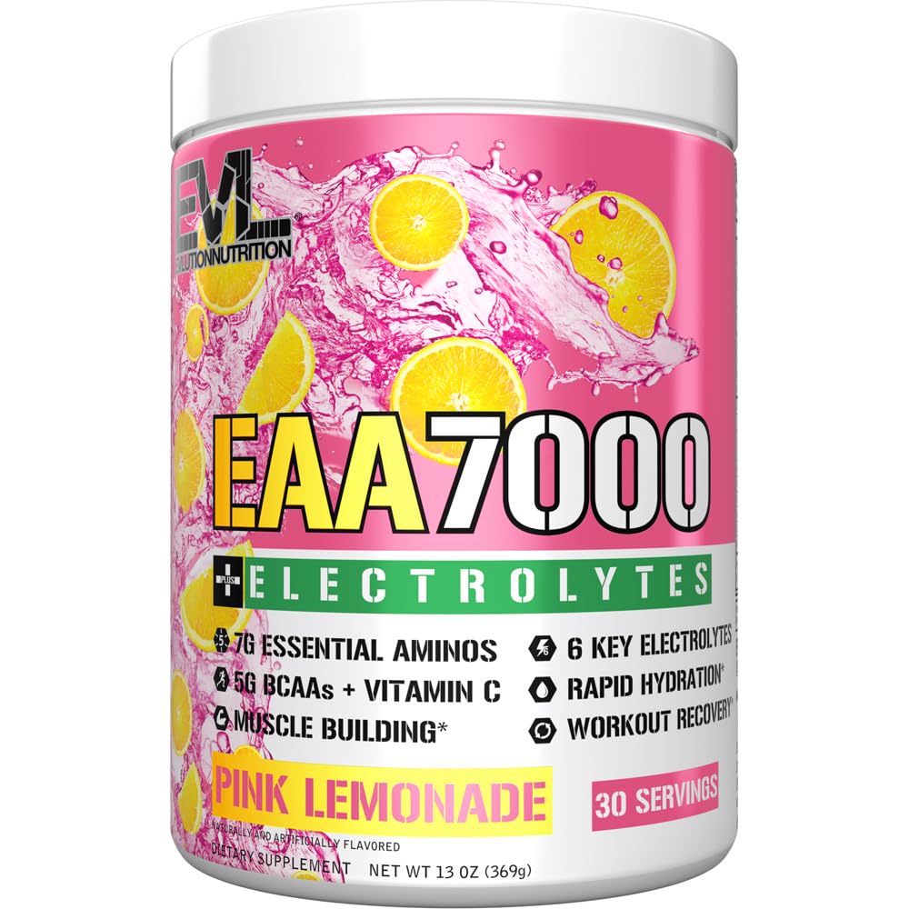 進化栄養 EAA7000 + 電解液 - プレ&ポストワークアウトパウダー - 筋肉の構築 + 回復サプリメント - 7g EAA + 5g BCAA + 6キー電解液 - 急速な水分補給 - 30サービング - ピンクLemonade