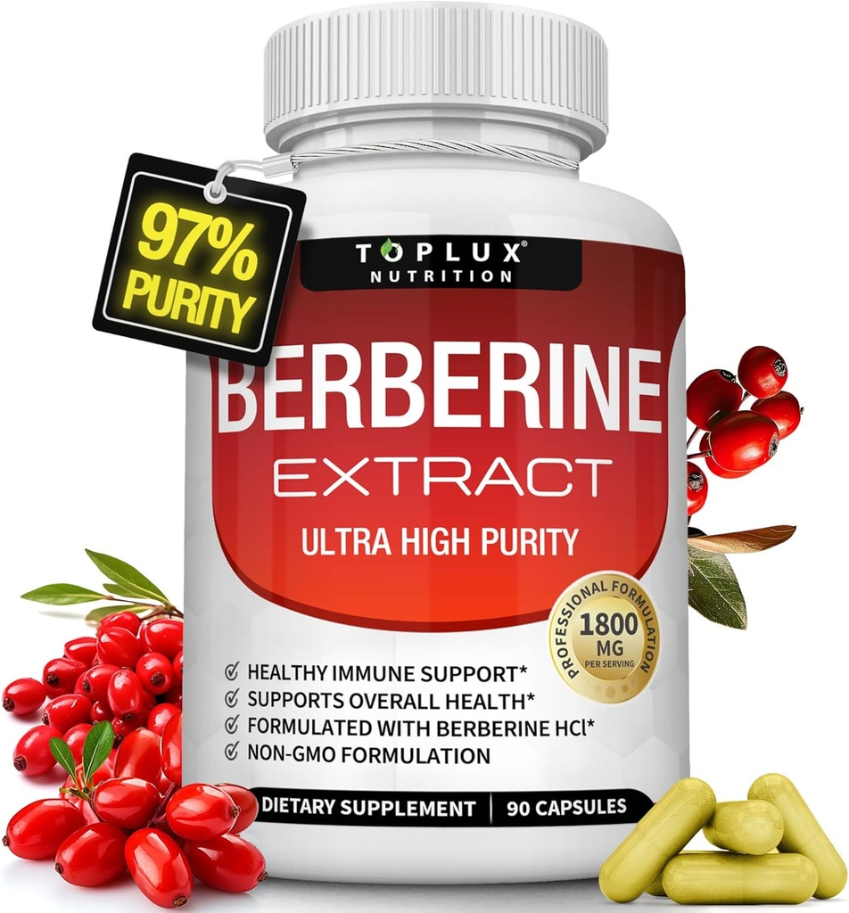 Berberineの補足1800mg - Berberine HCL 97%は全面的な健康、非GMOのビーガン人の女性、90のカプセルを支える超高い純度の優れたベルベリンのエキスをテストしました