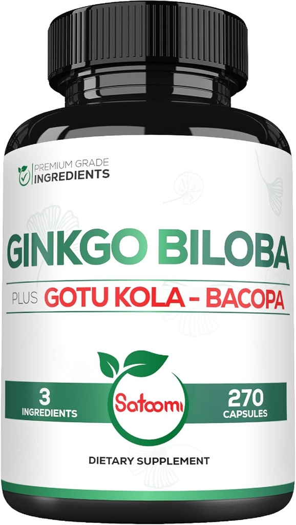 1520mgのGinkgoのBilobaはGotu Kolaの葉、Bacopa Monnieri - 270のカプセル-脳の健康、記憶機能、焦点及び視野の質のための余分強さサポート- 3か月の供給と補います