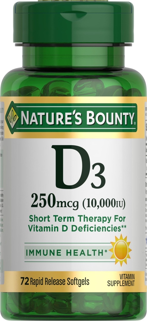 免疫サポートのための自然のボウンティビタミンDと健康なボン、10000IU、Softgels、マルチカラー、10,000 IU、72カウントを促進します(パッケージ1)