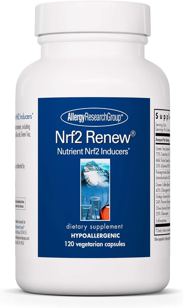 Allergy Research Group Nrf2 Renew Supplement - Nrf2 Activator, Pure Sulforaphane, Natural Green Tea Extract, Organic Vegetarian Capsules - 120 Count