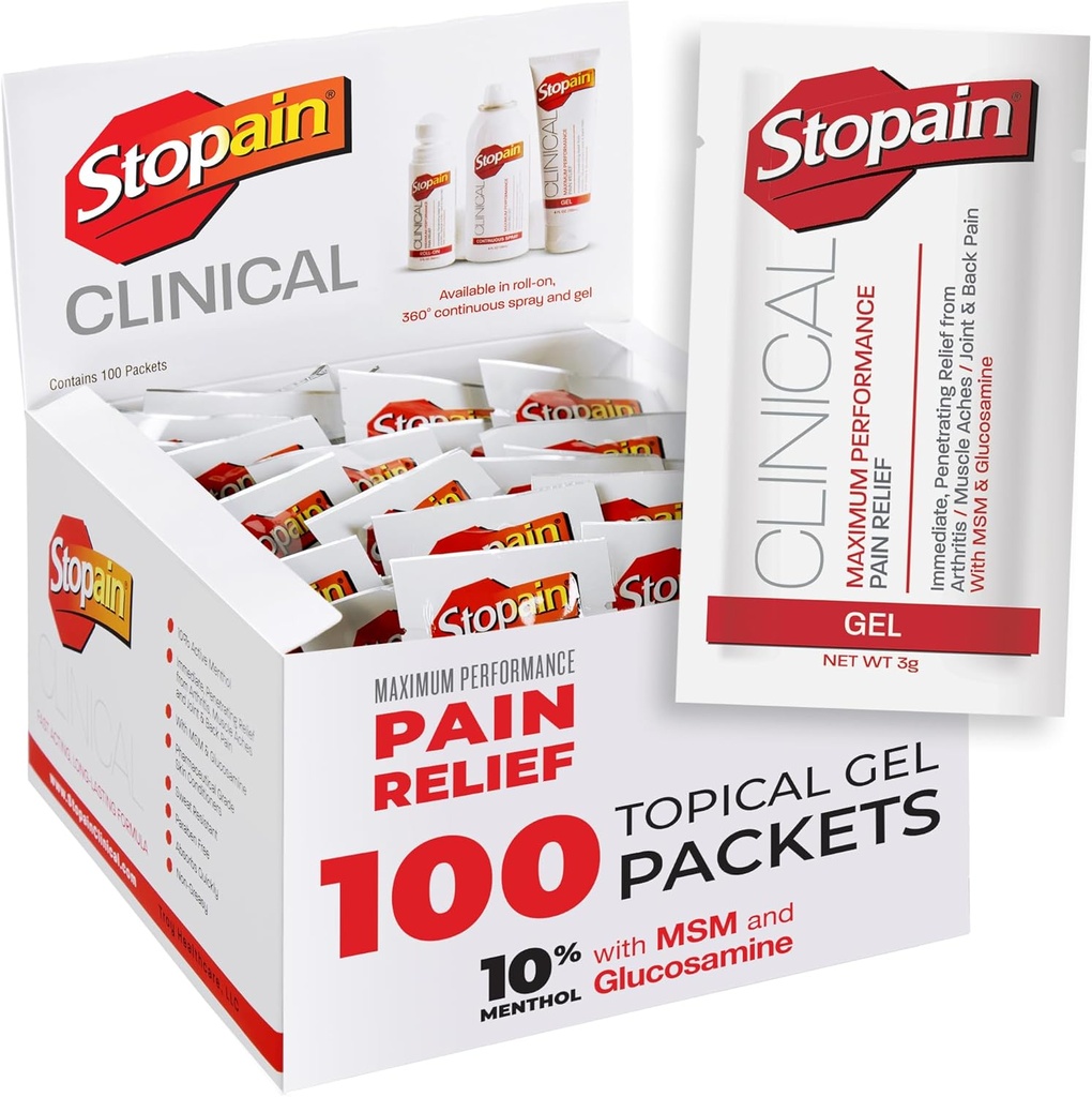 Stopainの痛みの軽減の臨床ゲルの小箱、米国でなされる100のパック、筋肉痛、関節痛および関節炎のための10%のMentholの最高の性能の痛みの軽減