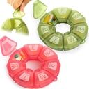 ラウンドウィークリーピルオーガナイザー、TPUゴム化、旅行ピルコンテナ7日、7大コンパートメント、毎日のビタミン&サプリメントに最適、大文字とブレール付きのかわいいピルケース(2個)