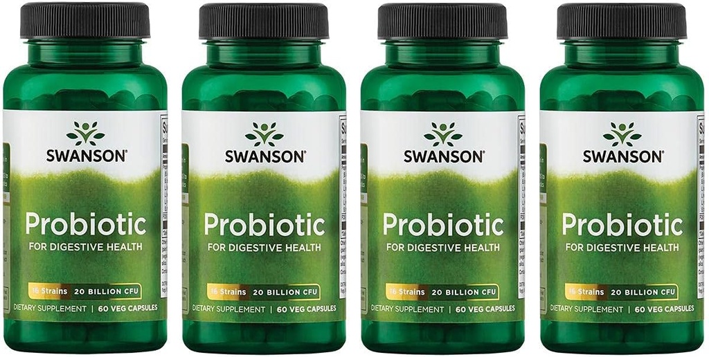 消化の健康GIのtractの免疫サポート トラクタのためのSwanson ProbioticsはプレバイオティックFOS 60のベジギーのカプセルと20億CFUを支えます(4パック)