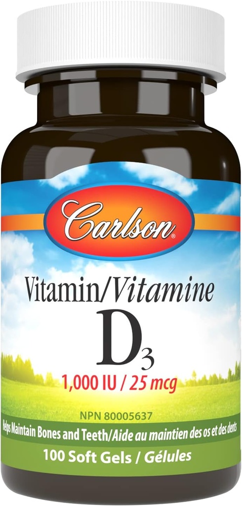 Carlson Vitamin D3 1000 IU, 100 Softgels