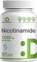 Vitamin B3 Nicotinamide 1,000mg Per Serving – 500 Capsules, Flush Free Niacin, Essential B3 – Supports Healthy Skin & Energy Production – Non-GMO