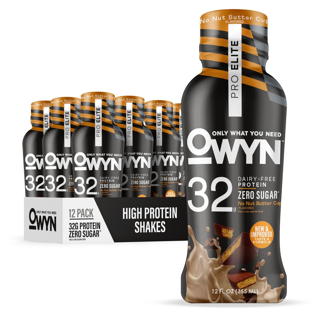 OWYNは、プロのエリートビーガン植物ベースの高タンパク質Ketoシェイク、ナッツバターカップ、ゼロ砂糖、32gタンパク質、オメガ-3、プレバイオティクス、ワークアウトと回復のためのスーパーフードグリーン、0gネット炭水化物のみ