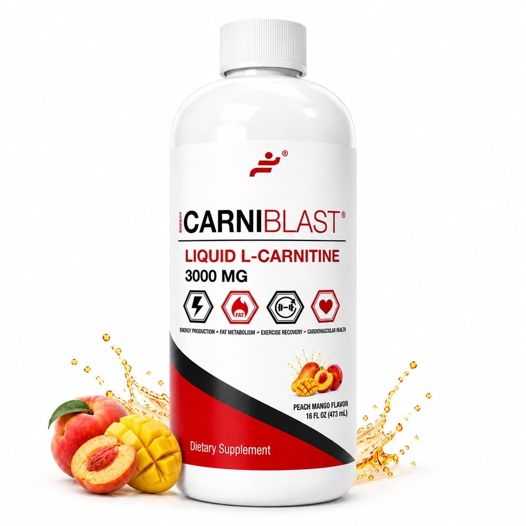 Bricker Labs CARNIBLAST液体L-カルニチン3000mg – カルニキュア® エネルギーのスポーツ栄養サプリメント, スタミナ & ワークアウトの回復 – ピーチマンゴーフレーバー, 16 Flオズ, ビーガン, グルテンフリー, 非GMO
