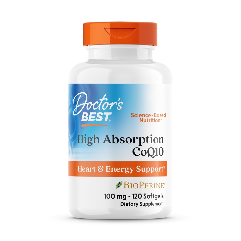 医師のベスト吸着CoQ10とBioPerine、グルテンフリー、自然発酵、心の健康、エネルギー生産、100 mg、120カウント