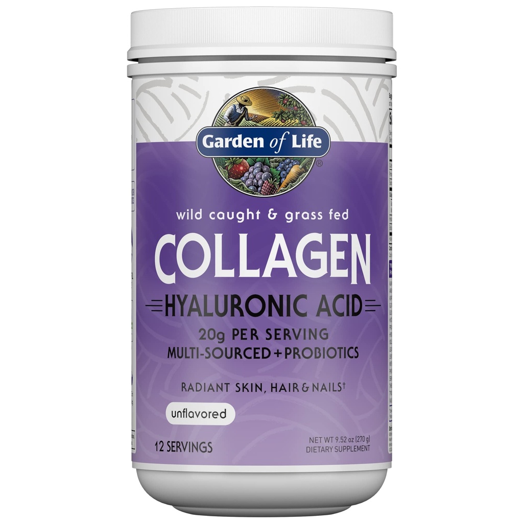 生命の庭の海洋及び草供給されたコラーゲンのペプチッド粉の補足(タイプI、III)はProbiotics、Radeiantの毛、皮及び釘のためのBCAAs及びHyaluronicの酸-風味を付けられた、サービングごとの20g、12のサービングに与えます