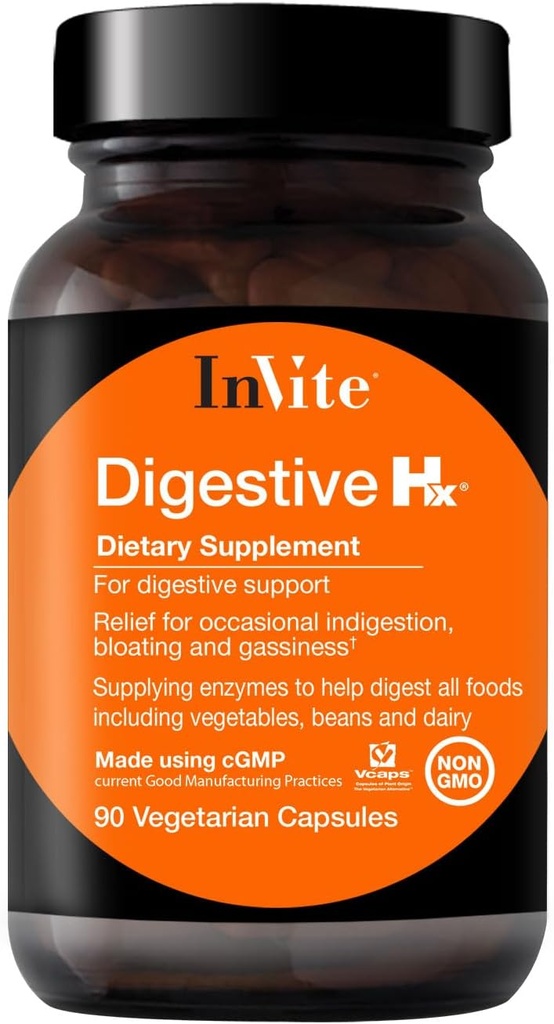 Invite Health Digestive Hx® - Occasional Indigestion、Bloating、Gas - パンクレアチン酵素、ペプシン、ベタインHCL - 90ベジタリアンカプセル(2パック)