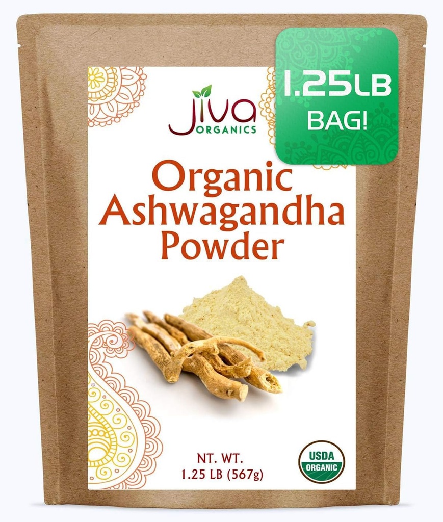 Jiva Organics Ashwagandha Root Powder 1.25 Pound (20oz) - Gluten Free、インドのGinseng、未加工、純粋な、非GMOの実験室によってテストされるAyurvedicインドの粉
