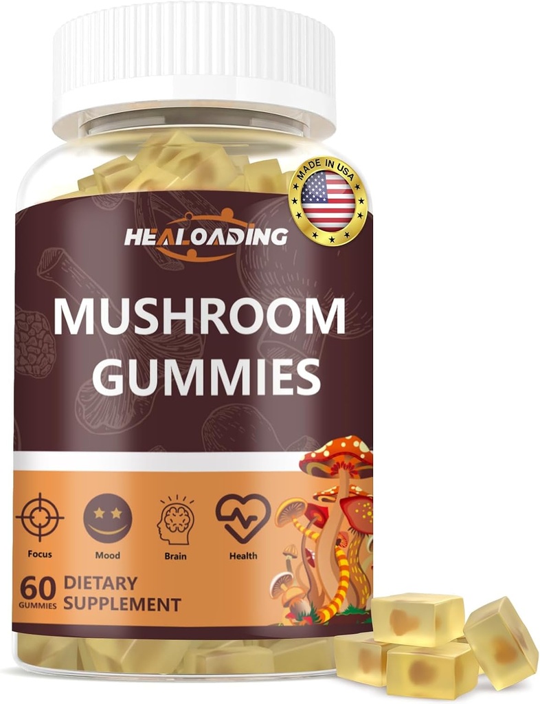 きのこのグミー: 1 の 10 の機能的なキノコ - ライオンのマネ、Reishi、chagaCordyceps 及び多く - 自然な焦点及びエネルギー サポート - ビーガン、非 GMO-60 グミ