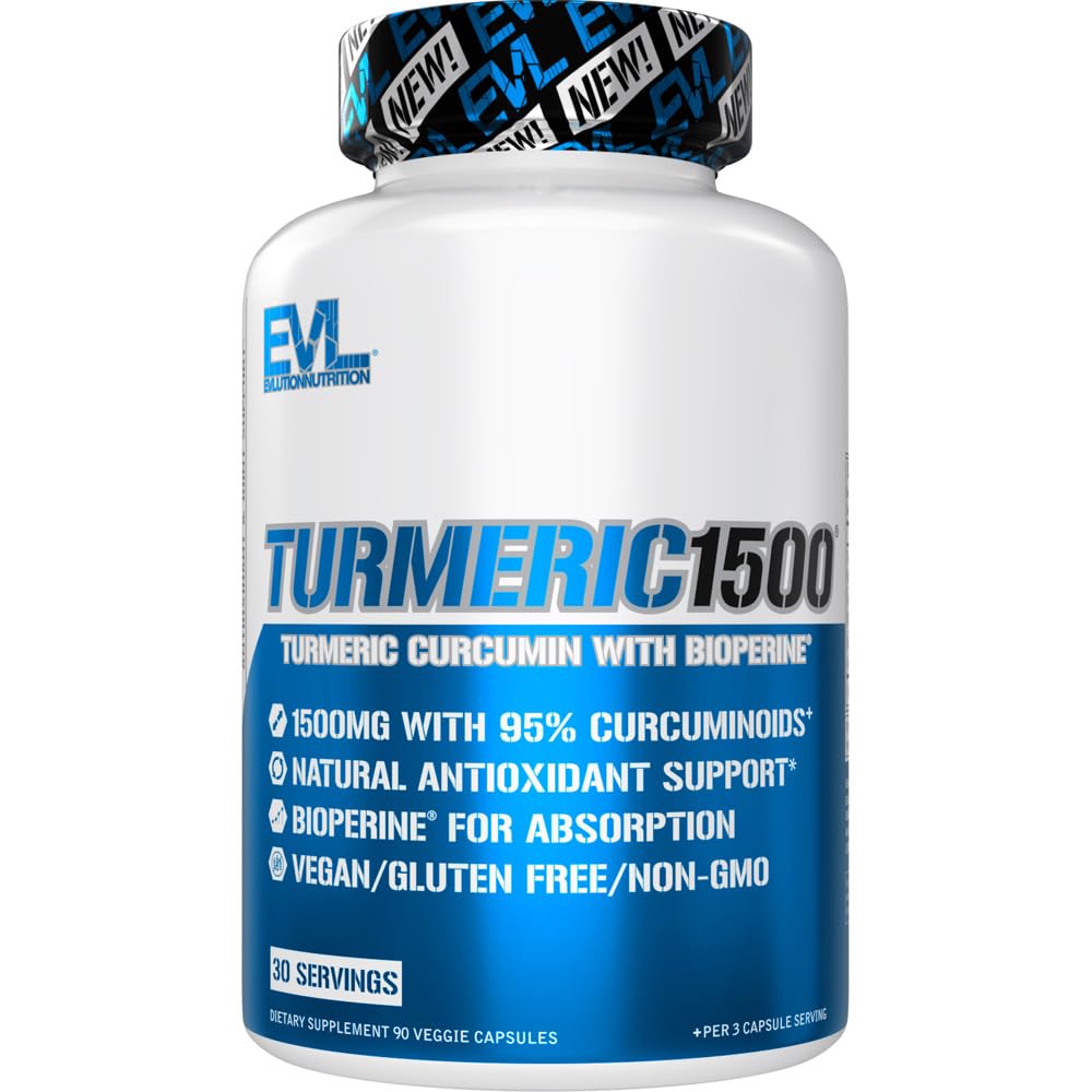 バイオペリンとハーブリリーフターメリッククルクミン - EVL 1500mg 95%のクルクミノイドターメリッククルクミン - 消化性皮膚免疫肝と関節サポートのための黒いペッパーと非GMOビーガンサプリメント