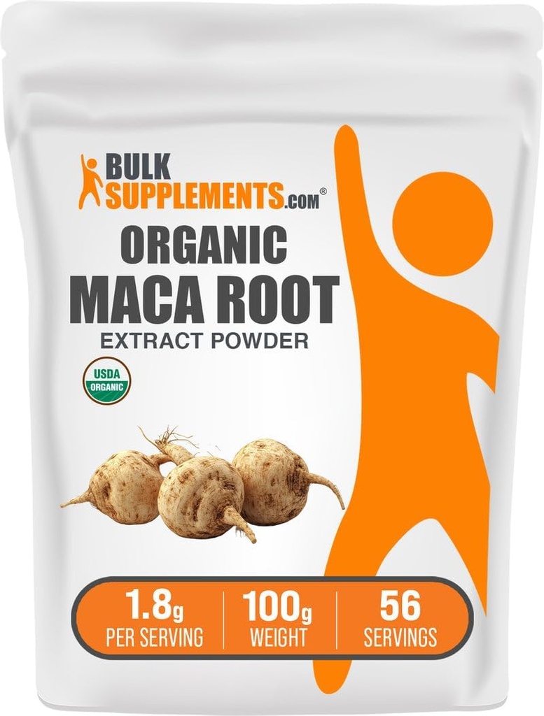 BulkSupplements.comオーガニックマカ根エキスパウダー - オーガニックマカパウダー、栄養補助食品 - ビーガン&グルテンフリー、サービングあたり1.8g、100g(3.5オンス)(パッケージ1)