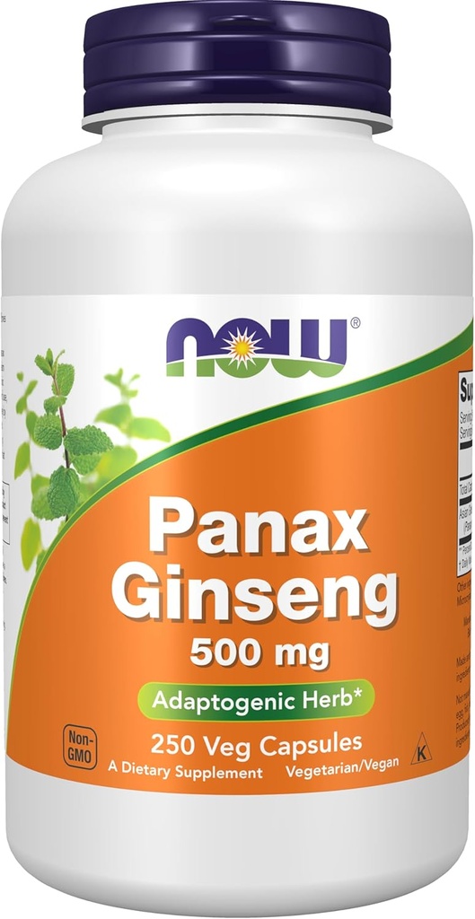 NOW食品サプリメント、Panax Ginseng(ルート)500mg、適応性ハーブ*、250ベジーカプセル