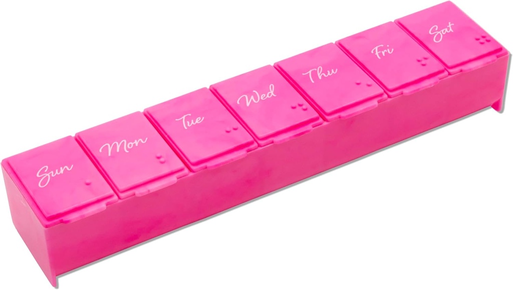 EZY DOSEウィークリー(7日)デイリーピルケース、医療プランナー、ビタミンオーガナイザー、サプリメントコンテナ、便利で使いやすい、大きなコンパートメント、ピンク、旅行フレンドリー、米国製、BPA無料