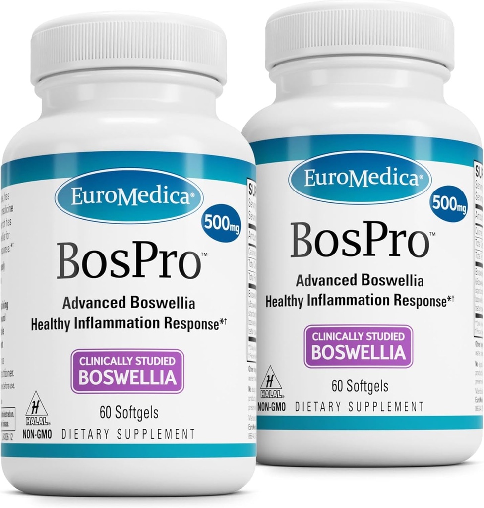 EuroMedica BosPro - Boswellia Serrata Extract Supplement - Dietary Supplement for Healthy Lung Support - Herbal Supplement Formula - 60 Softgels, 2 Pack (120 Softgels)