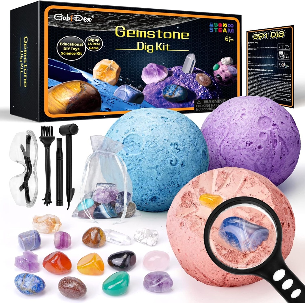 GobiDexの宝石のディグキット、子供のための太陽系科学キット、発掘15の実質の宝石、STEMの教育宇宙は惑星のコレクションのキット、男の子のための考古学の地質学の科学のプロジェクト ギフト及び少女の年齢 6+
