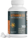 Bronson Vitamin D3 5000iu (125mcg) 1 Year Supply for Healthy Muscle Function and Immune Support, Non-GMO, 360 Tablets