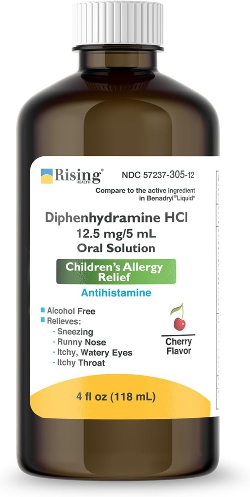 上昇の健康 - Diphenhydramine HCl 12.5mg/5ml - Runny Noseのような症状のための子供のアレルギーのシロップ、かゆみの目及び多く-チェリーの味- 4 fl. oz