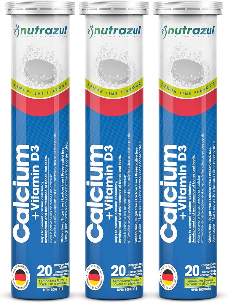 ヌトラズルカルシウム+ビタミンD3発泡剤 | 60錠 | 大人・子供向け | レモンライム風味