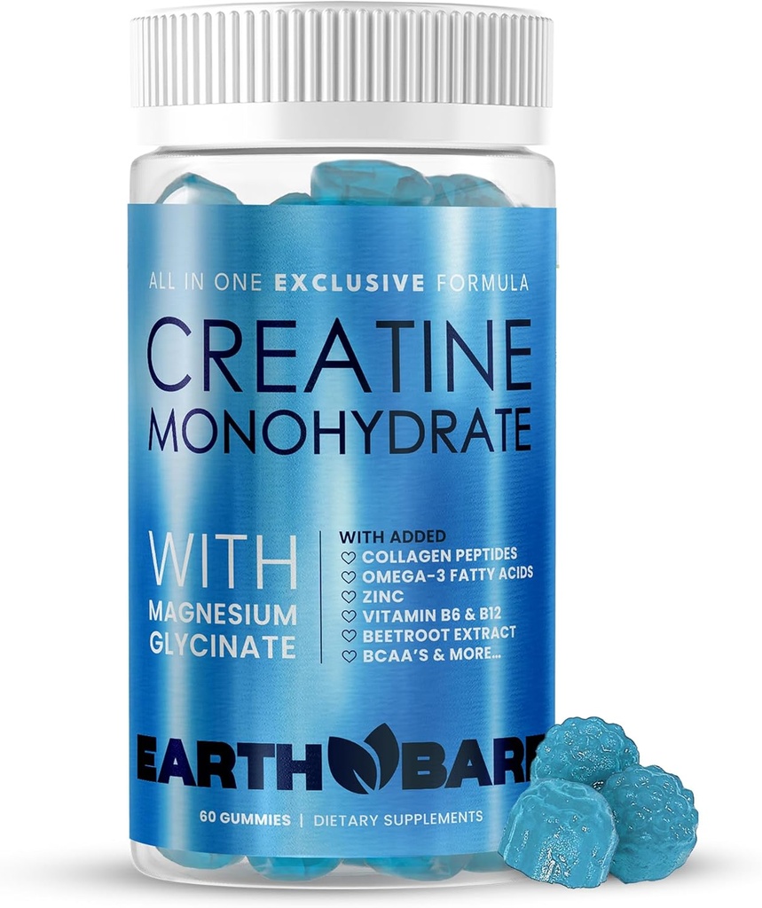 Creatine Monohydrate and Magnesium Gummies for Adults | Beta Alanine, Collagen Peptides, L-Arginine, B Vitamins | 60 Gummies